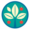 Afallen logo; a figurative tree with three red apples
