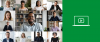 a collage of people on a webinar with a green and white icon on the right side of the image. 